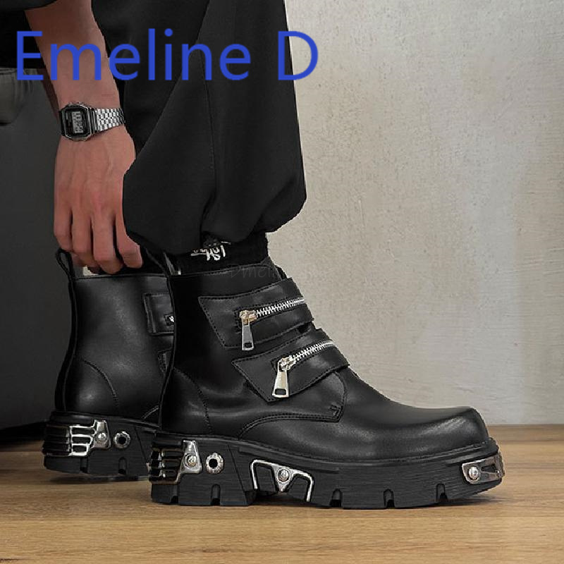 Men'S Shoes Increase Height - Chaussures montantes Punk foncé pour hommes,